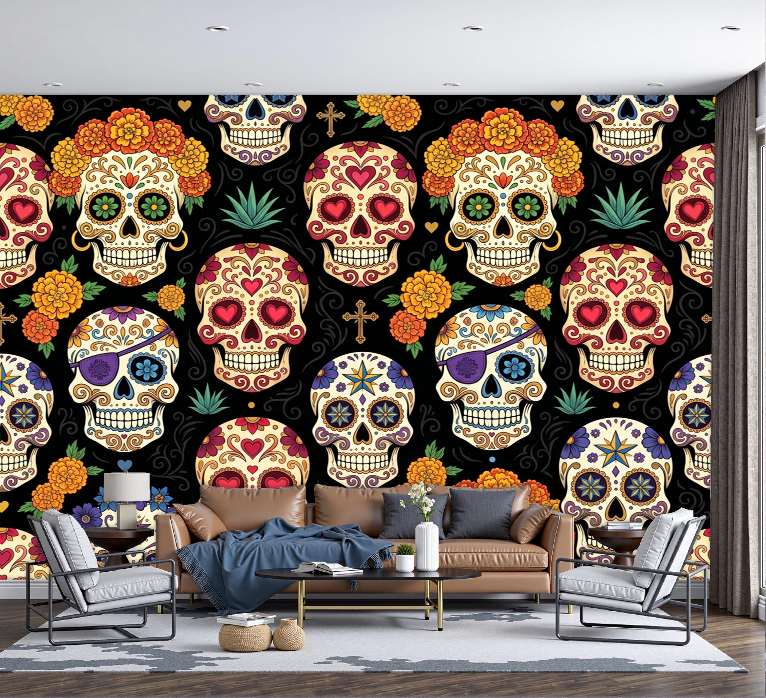 Papel Tapiz Fotográfico Calavera De Caléndula para inspirar tu dormitorio