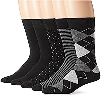 Amazon Essentials Men's Patterned Crew Dress Socks 5-Pack - Cotton Nylon Blend, Ribbed Cuffs for Work & Casual