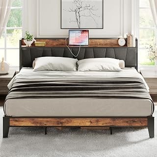 LIKIMIO King Bed Frame with Storage Headboard & USB Charging Station - Sturdy Metal Platform, Noise-Free, No Box Spring, Easy Assembly