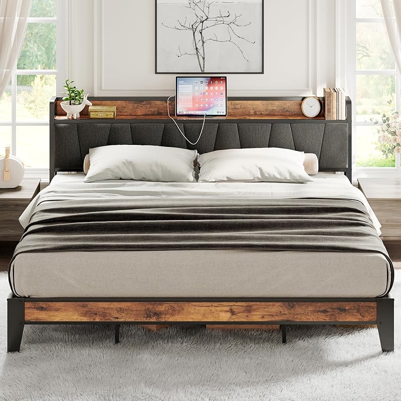 LIKIMIO King Bed Frame Storage Headboard
