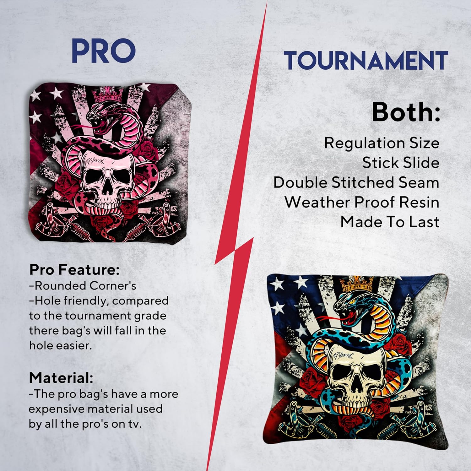CornholeGamesUSA Tournament Cornhole Bags Sets of 8 Regulation Professional, Tournament Slick n Stick Corn Hole Beans Bags for Cornhole Games