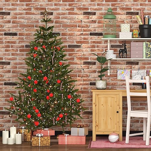 Miniatura 6 de Papel tapiz de ladrillo rojo para despegar y pegar de 17.3 x 197 pulgadas, papel de pared de ladrillo 3D sintético, papel de contacto vintage para