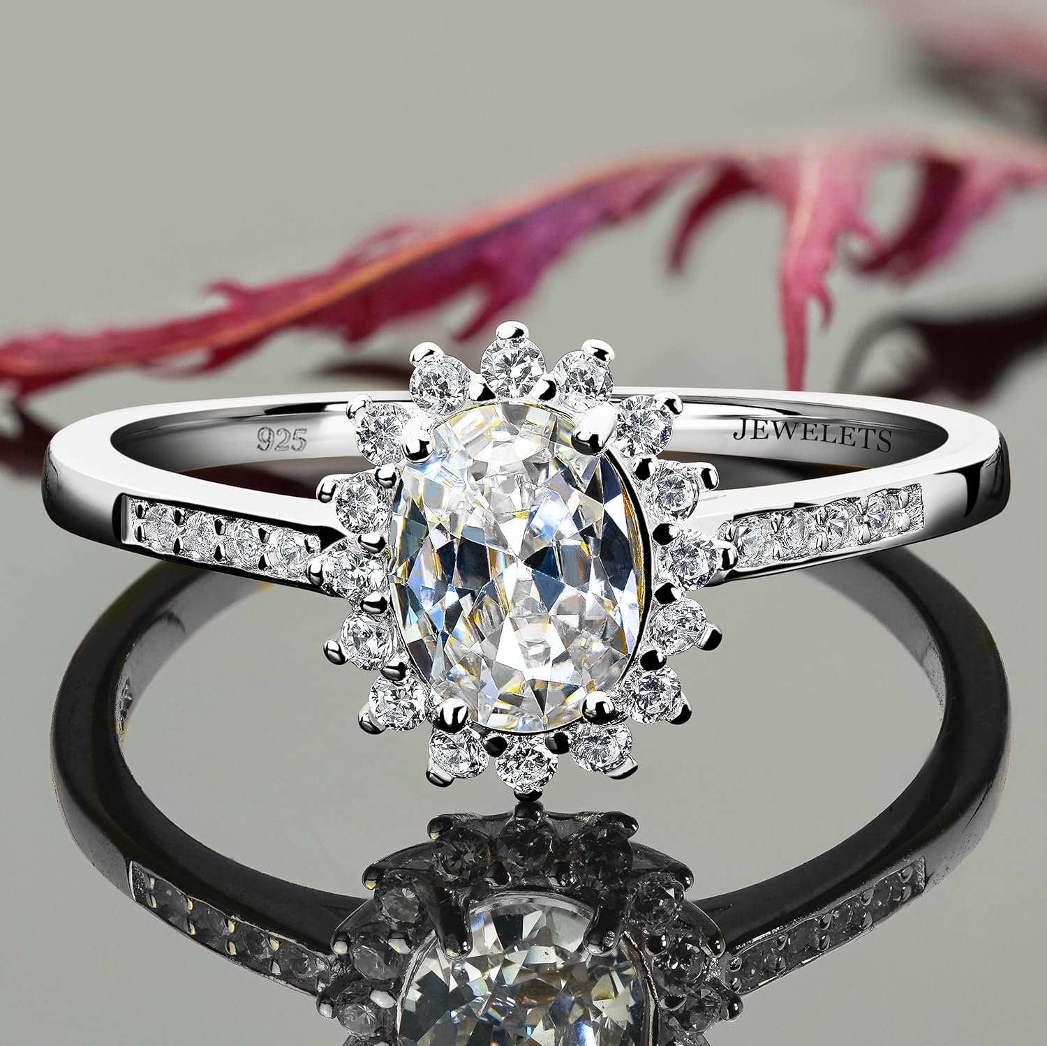 925 Sterling Silver 6x8 mm Oval Ring Blank – Prong Setting Semi-Mount with 16 CZ Halo – DIY Jewelry Base for Faceted or Cabochon Gemstones