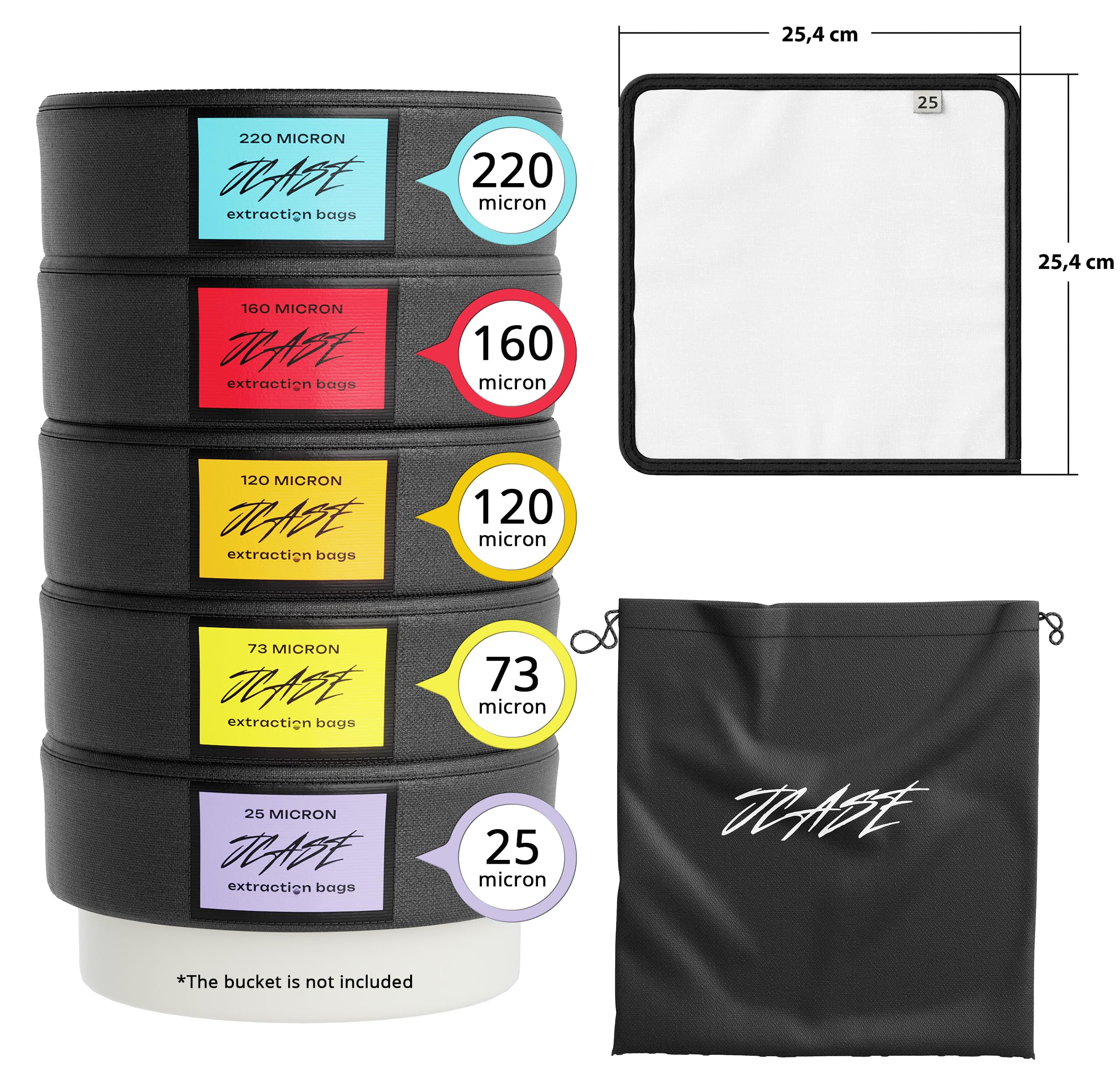 Bubble Bags 20L / 5 Gallonen – 5er Set für Eiswasser-Extraktion, Kräuterextraktion – Robustes 1680D Material, inkl. 25 Mikron Presssieb & Aufbewahrungsbeutel (5pcs Set)