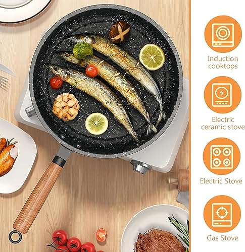 Miniatura 2 de Sartén antiadherente de 9.5 pulgadas con revestimiento de granito, utensilios de cocina de piedra saludable para tortillas y más, sin PFOA, ideal