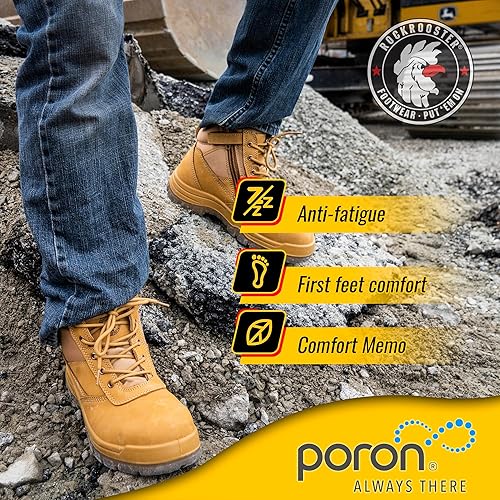 Miniatura 3 de Rockrooster AK050 - Botas de trabajo para hombre, puntera de acero, cremallera YKK, 6in, antideslizantes y resistentes al deslizamiento, piel