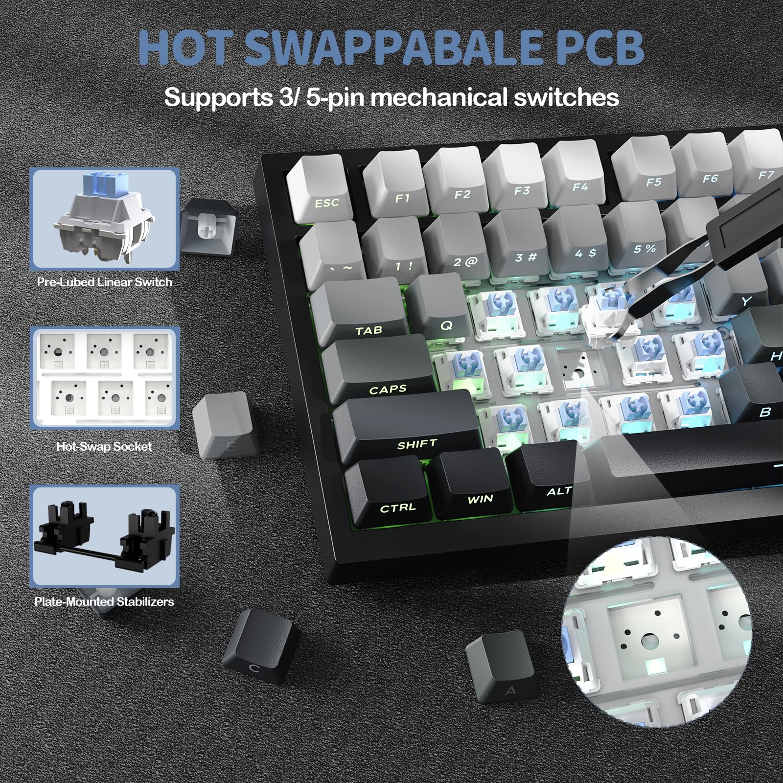 YINDIAO ATTACK SHARK X820 Ultra Gasket Mechanical Keyboard with TFT Screen & Knob, 75% ANSI Layout, 2.4Ghz/BT/Wired, 5 Sound Absorbing Foams,Hot-Swap Linear Switch,for PC,MAC (Moonlight, Shark Switch)