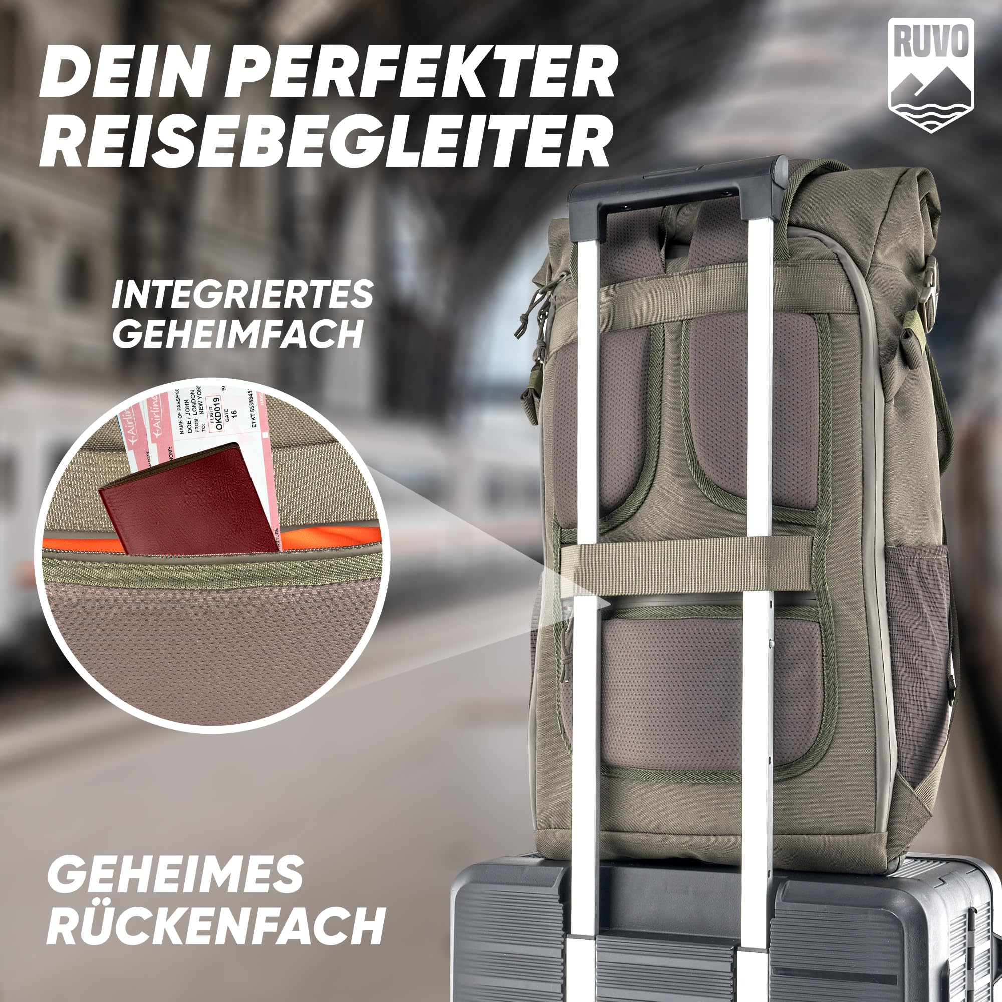 RUVO® Premium Rucksack I Rolltop Rucksack mit viel Stauraum, wasserabweisend & robuster Verarbeitung I Tagesrucksäcke für Arbeit, Reisen & Freizeit