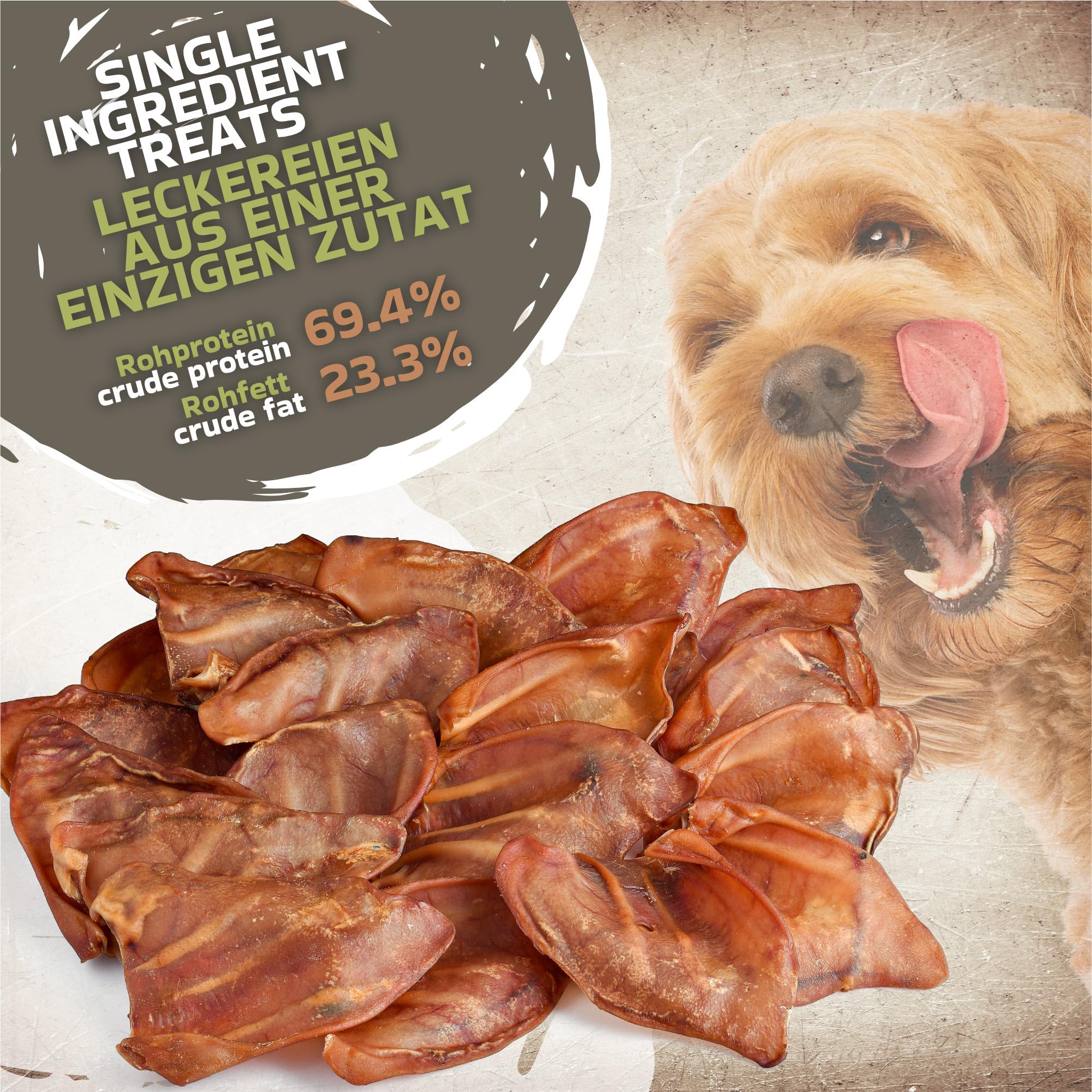 Oreilles de Porc pour Chiens 20 pièces (1kg) | Friandises Naturelles à mâcher | sans céréales ni additifs | Séchées à l’air | pour Chiots, Adultes et Chiens Seniors