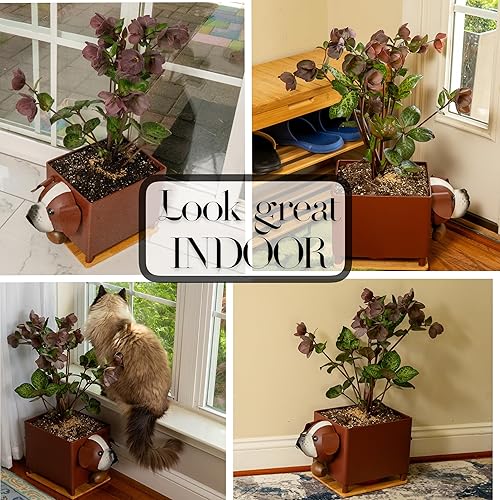 Miniatura 4 de Made Easy Kit Maceta de animales  Maceta de metal con drenaje, bandeja de goteo y base de madera  Decoración linda para jardín y patio  Para todo