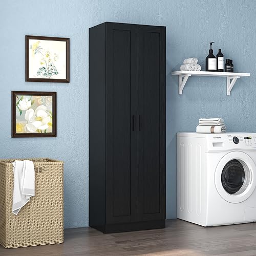 Miniatura 2 de Panana Gabinete de almacenamiento alto de madera, gabinete de despensa de alimentos para colección, gabinete estrecho de pie con 2 puertas y