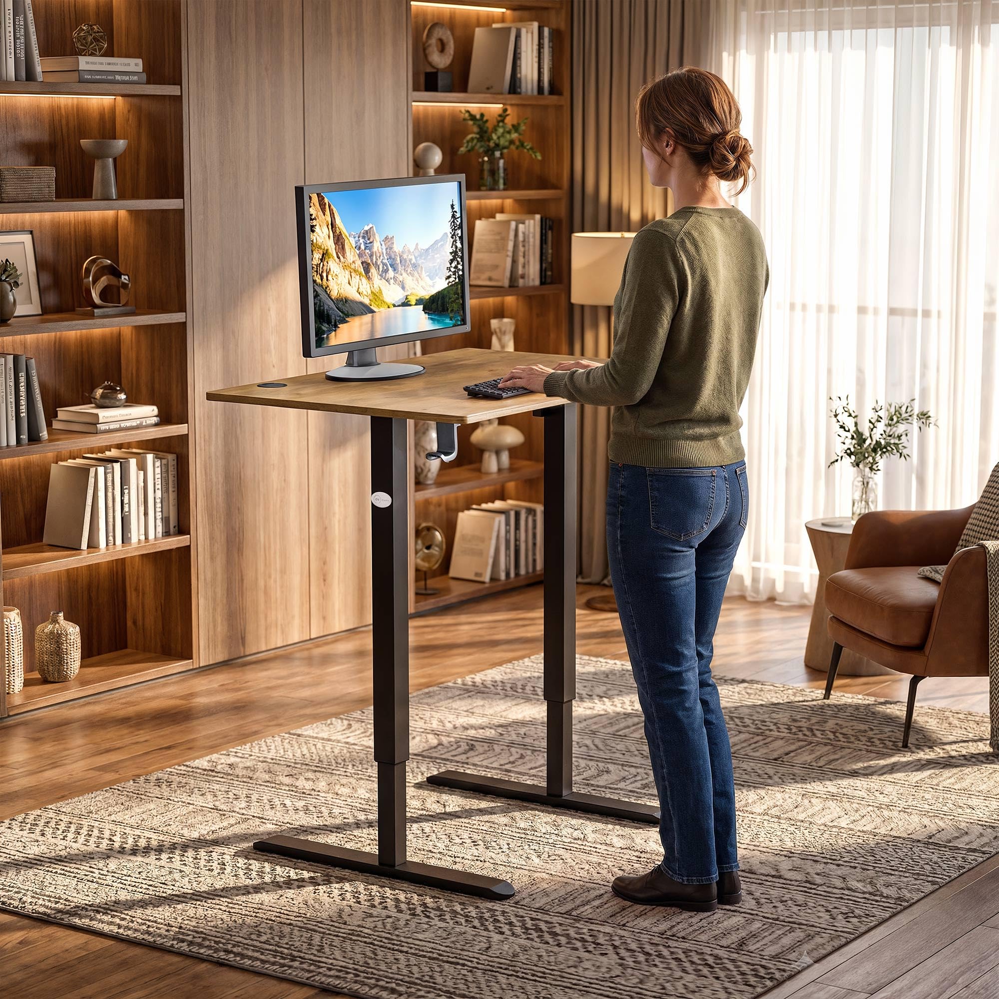 di volio Elektrischer Schreibtisch Höhenverstellbar Braun 88x60 cm Barga | Platzsparender Bürotisch, Sitz-Steh-Funktion, Memory-Funktion, Stehtisch fürs Homeoffice