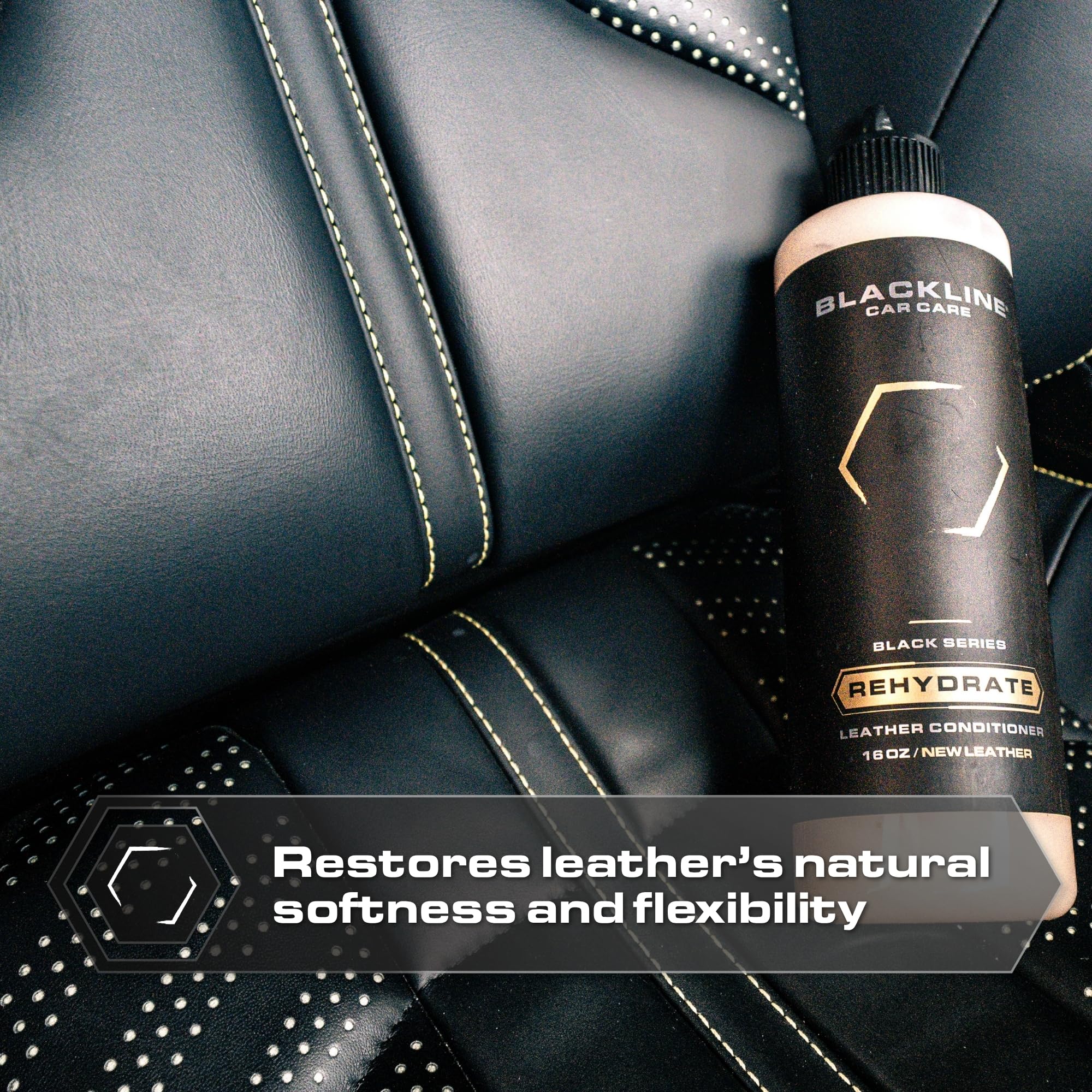 Blackline Car Care - Leather Rehydrate, acondicionador de cuero para todo el cuero - coches, muebles, zapatos y bolsos - 16 onzas líquidas