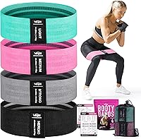 Vergali Fabric Resistance Bands Set: 4 Non-Slip Booty Bands for Glutes, Hips, Legs with Guide & Bag