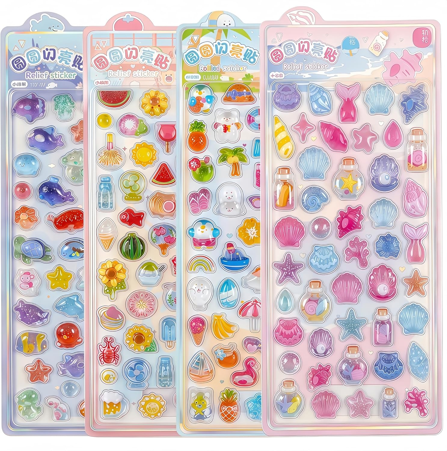 【4 Sheets】 Adventure 3D Puffy Stickers - Cute Tiny Small Kawaii Mini Puff Sticker for Kids,Girls,Adults - Micro Sticker for Rewards,Phone Case- DIY Perfect for Craft and GIF (Dreamy Paradise)