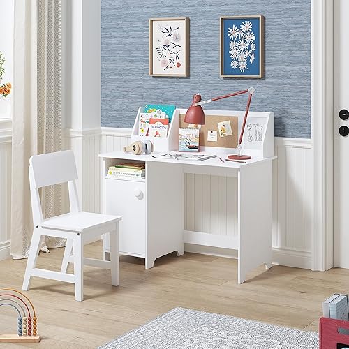 Miniatura 8 de UTEX Escritorio de estudio para niños con silla, juegos de escritorio y sillas con gabinete para 3-8, mesa de estudio para niños de madera, mesa de