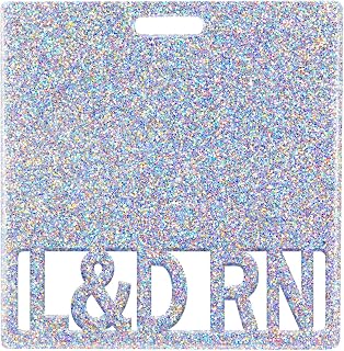 Plifal L&D RN Badge Buddy Card Holder - Labor and Delivery Registered Nurse Glitter Sliver Nursing Accessories Horizontal ID Name Identification Tags for Hospital Medical Student Work