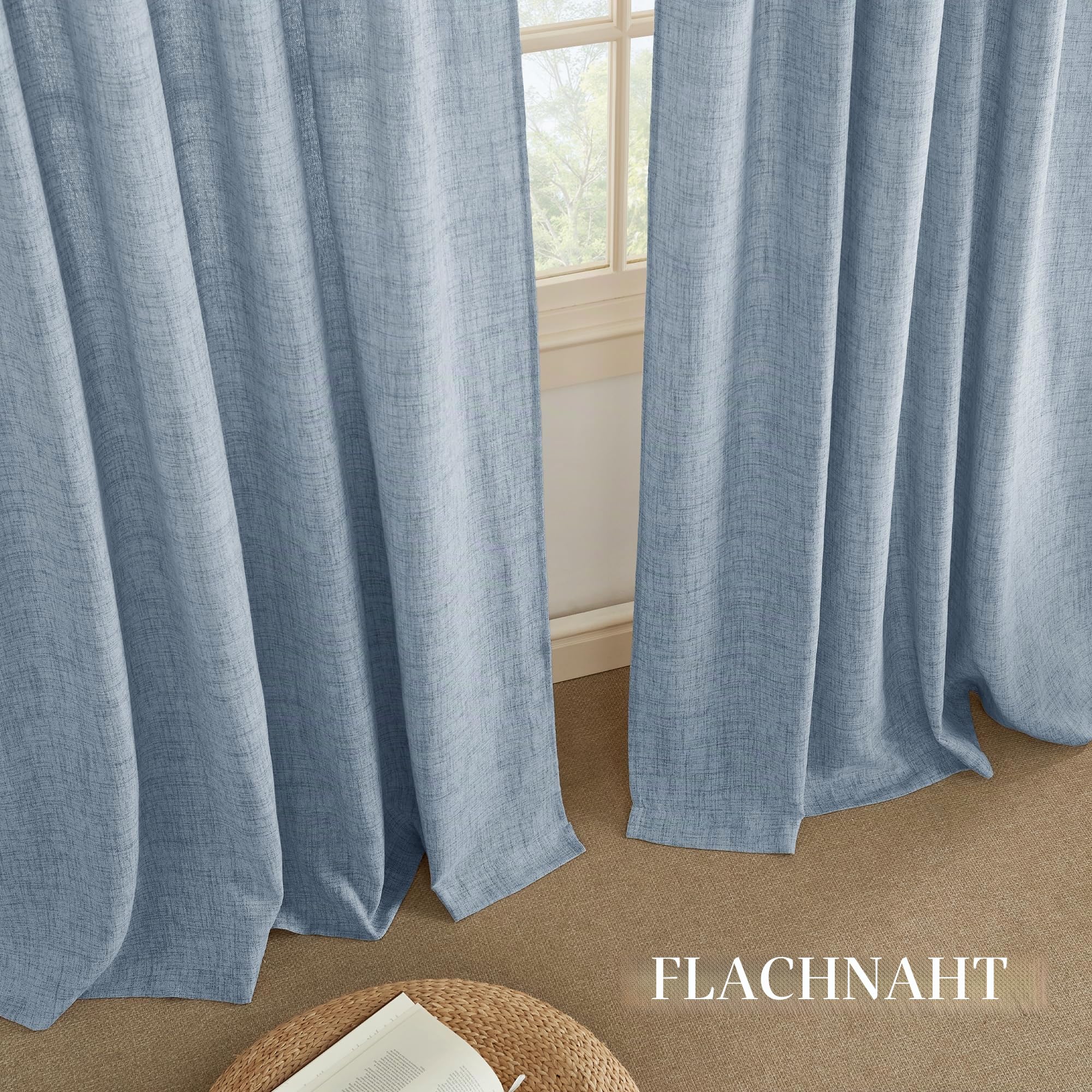PONY DANCE Extra Breite Gardine Leinenoptik Vorhang Kräuselband | 1er Set H245 x B300 cm, Taubenblau, für Schiene, Lichtdurchlässig, Halbtransparent, Kinderzimmer Dekoration, Boho Style