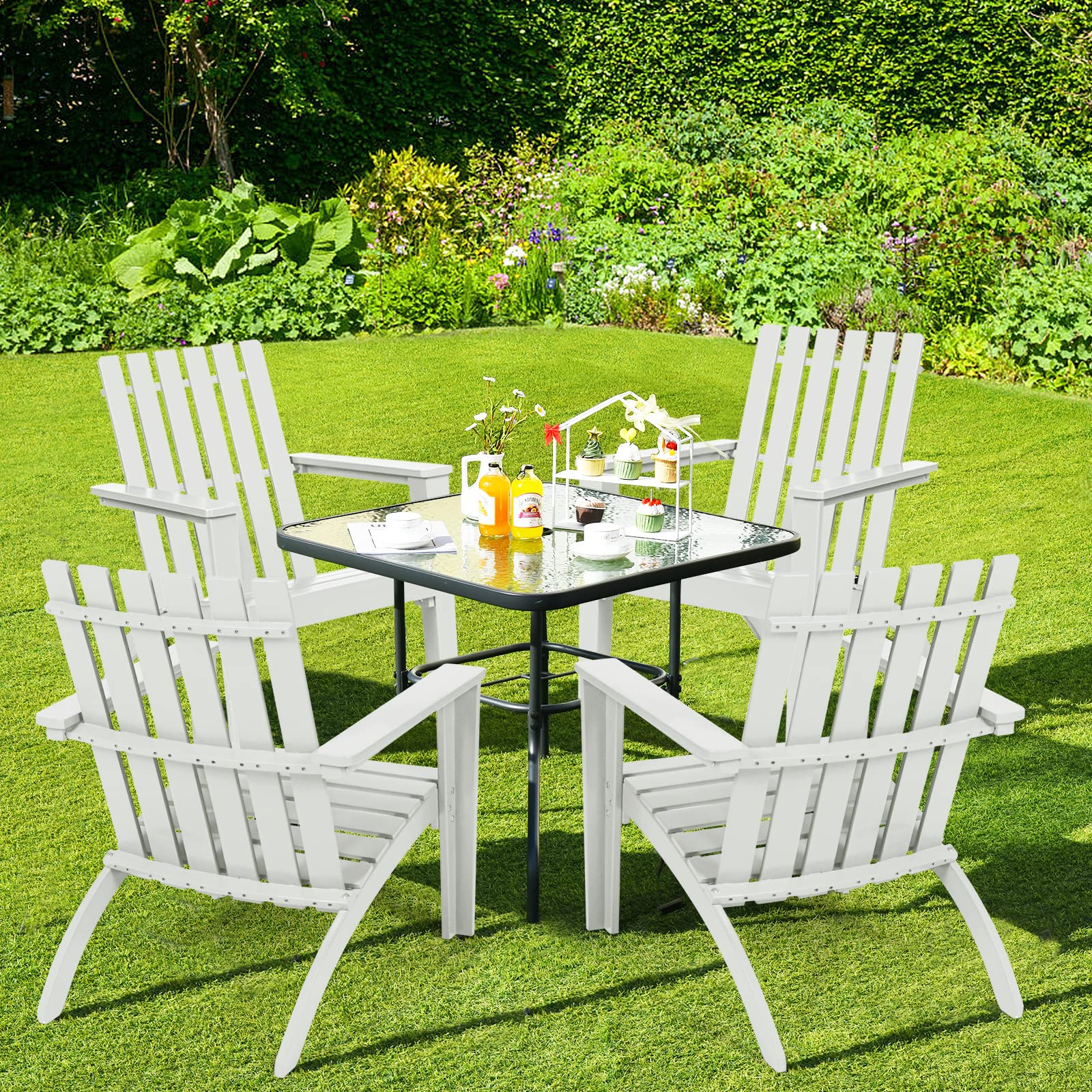 GOPLUS Silla Adirondack de Madera de Acacia, Silla de Jardín con Respaldo y Reposabrazos, Sillón Ergonómica para Terraza Piscina Patio Playa, 68x73x86CM, Carga hasta 160KG (Blanco)