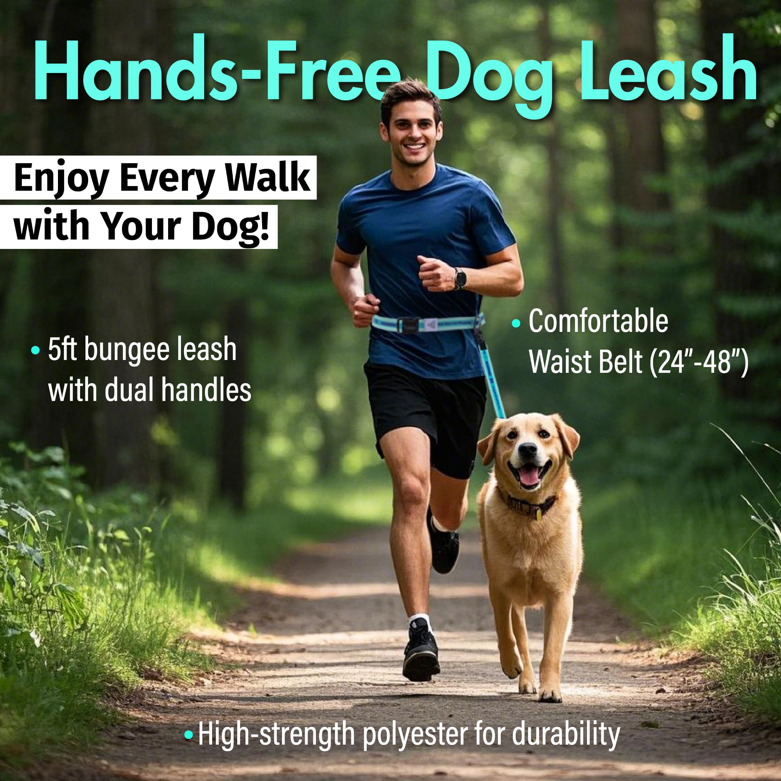 5218 - Correa manos libres para perros con cinturón y reemplazo de por vida, correa elástica con doble asa para correr, trotar, hacer senderismo y pasear, para perros medianos y grandes