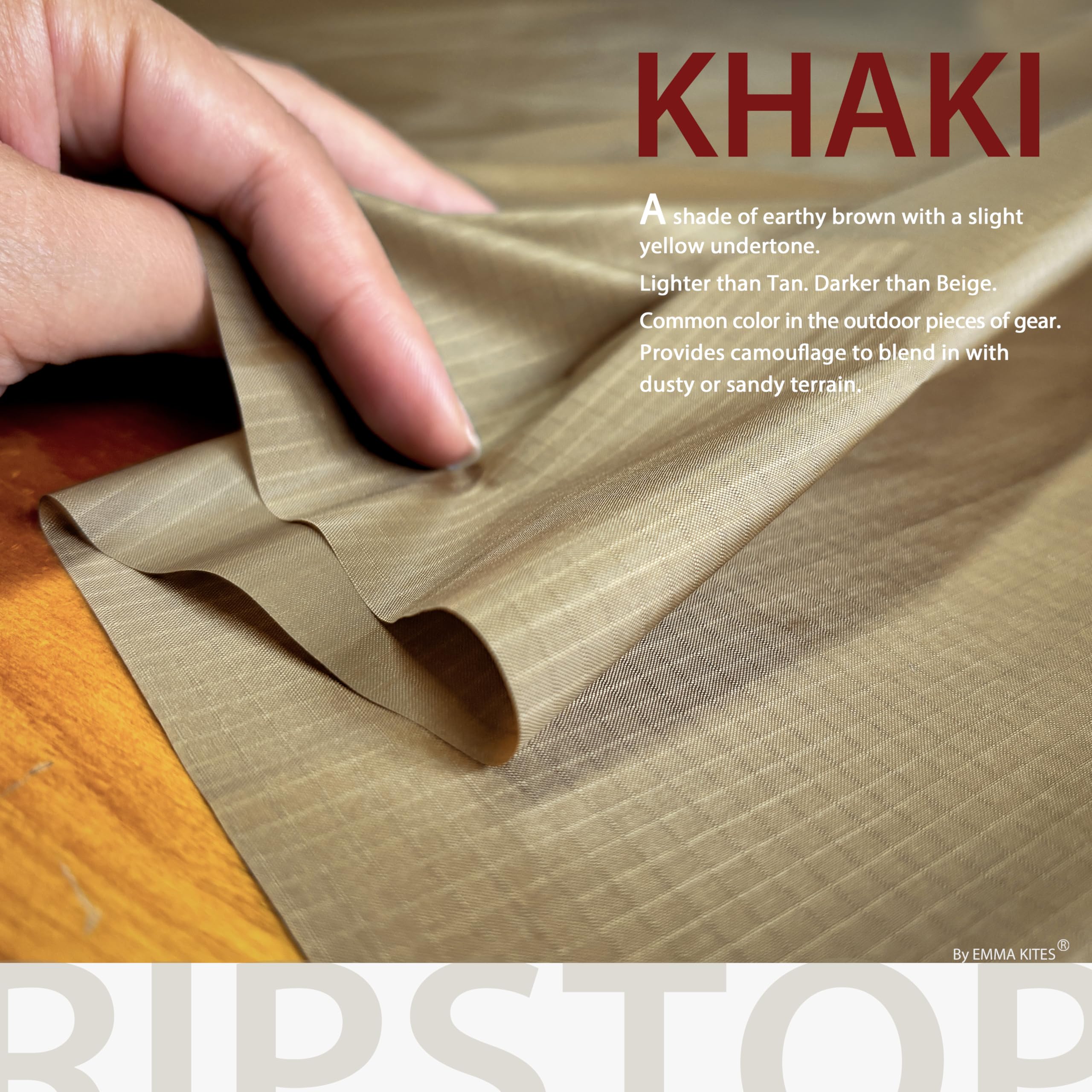 emma kites Tela de nailon Ripstop caqui de 40 denier, pieza precortada de 1 yarda: 60 x 36 pulgadas, revestimiento de poliuretano hermético ultraligero, repelente al agua