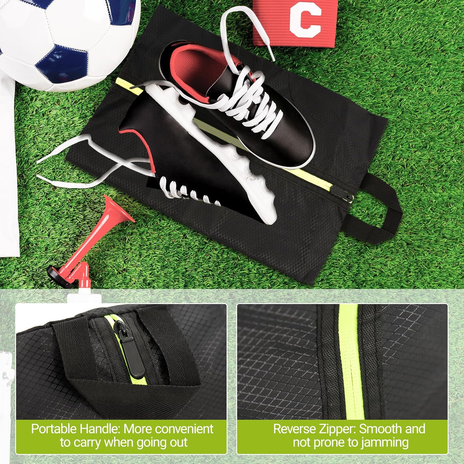 2 PCS Smell Proof Shoe Bags for Travel, Cleat Bags for Sports Smell Proof with Zipper and Handle, Large Capacity Odor-Resistant Soccer Cleats Bag, Shoe Bag for Travel Women, Basketball, Soccer(Black) - Image 6