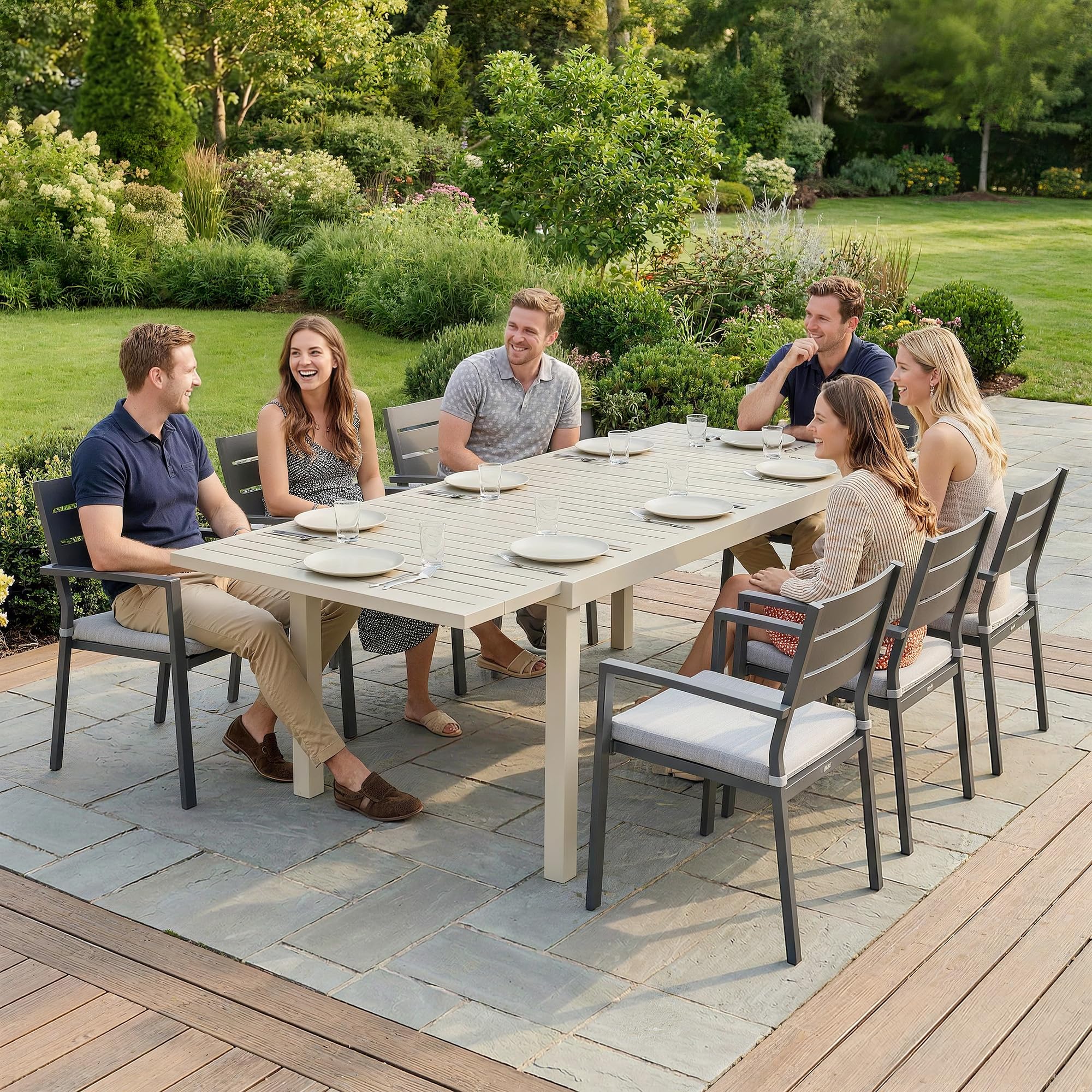 Outsunny Table de Jardin Extensible 150-225 cm Aluminium Anti-Rouille Blanc