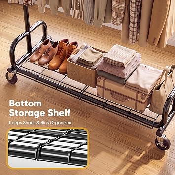 HOKEEPER Clothes Rack 450LBS Adjustable Garment Rack with Wheels, Black