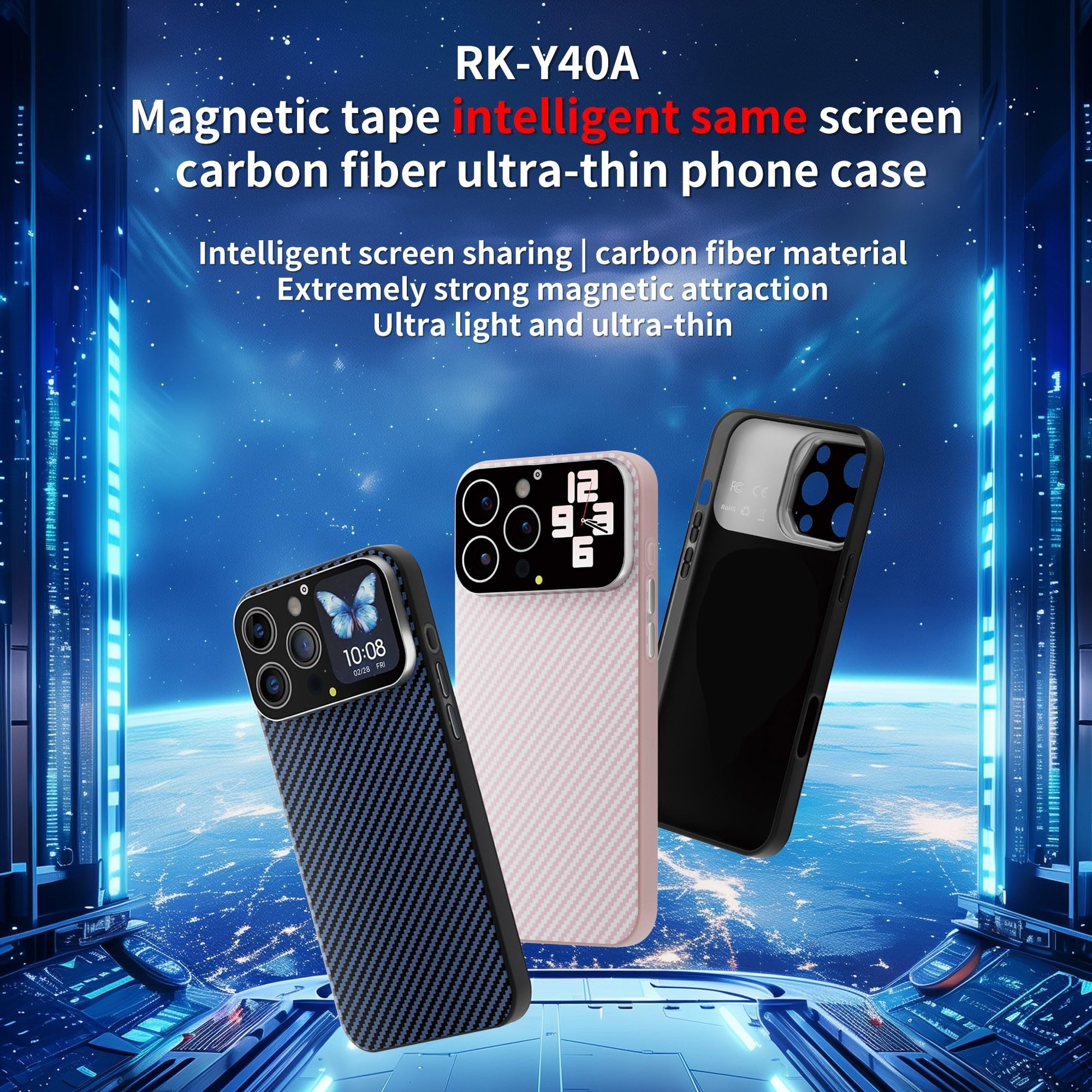 Custodia per smartphone con display HD da 1,8 pollici per iPhone 16/15/14/13 Pro, ricarica wireless magnetica, anteprima fotocamera BT, video personalizzato per quadrante, pulsante, controllo