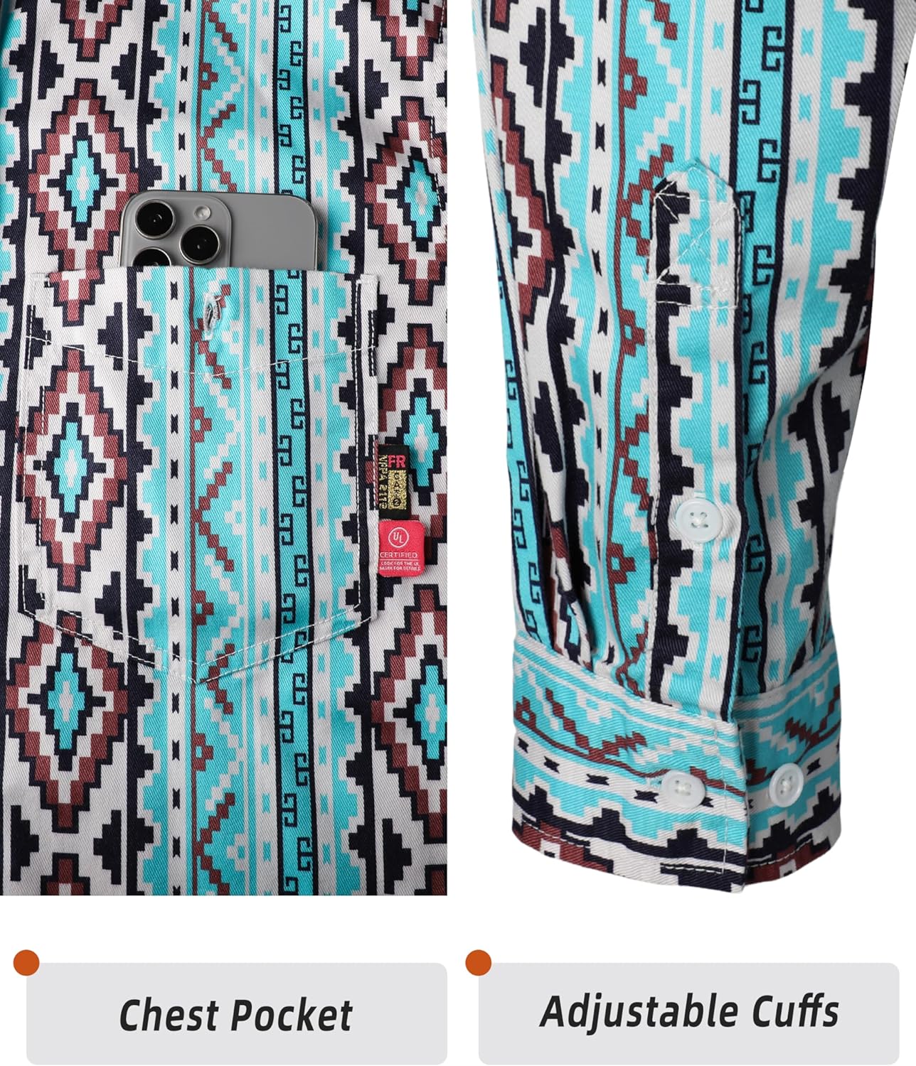 BOCOMAL FR Shirts Printed Bohemia Button Down Flame Resistant NFPA2112 CAT2 Work Shirt - Image 5