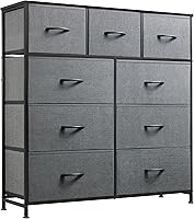 WLIVE 9-Drawer Fabric Dresser Tower - Tall Storage Chest for Bedroom, Closet, Hallway with Steel Frame, Wood Top, Dark Grey