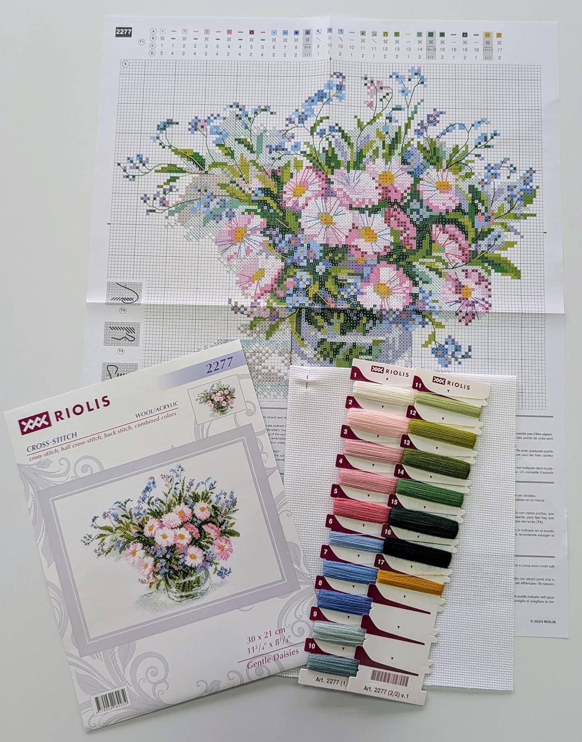 RIOLIS - Gentle Daisies 2277, Cross Stitch Kits 11¾"x8¼, Cross Stitch Kits for Beginners & Advanced, Crossstitching Kit Adult, Floral Embroidery Counted Stitching Kit