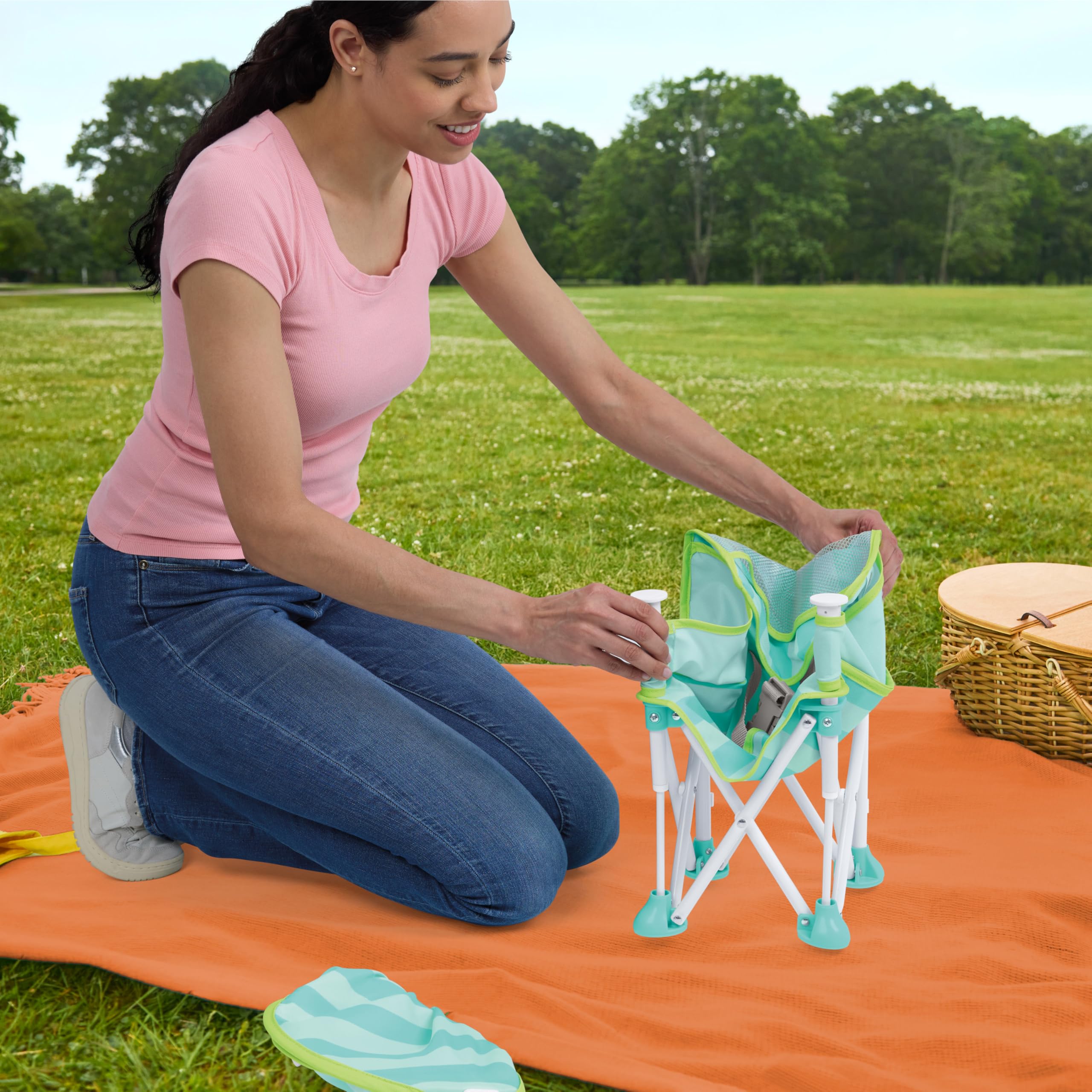 Bright Starts, Rehausseur portable Pop ’N Sit Cabana, parasol UPF, siège sol, intérieur extérieur, pliable compact, 6 mois 3 ans