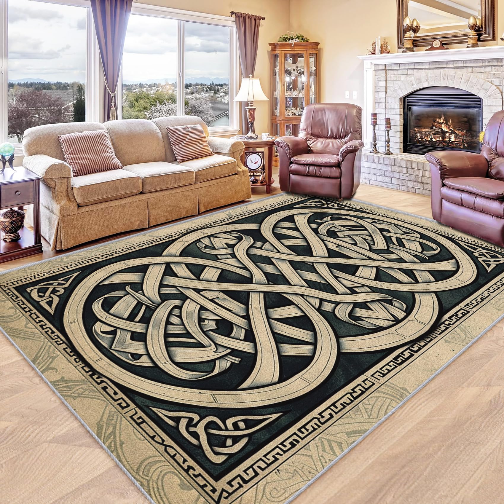 Petit tapis carré 120x120cm Mythologie nordique viking lavable
