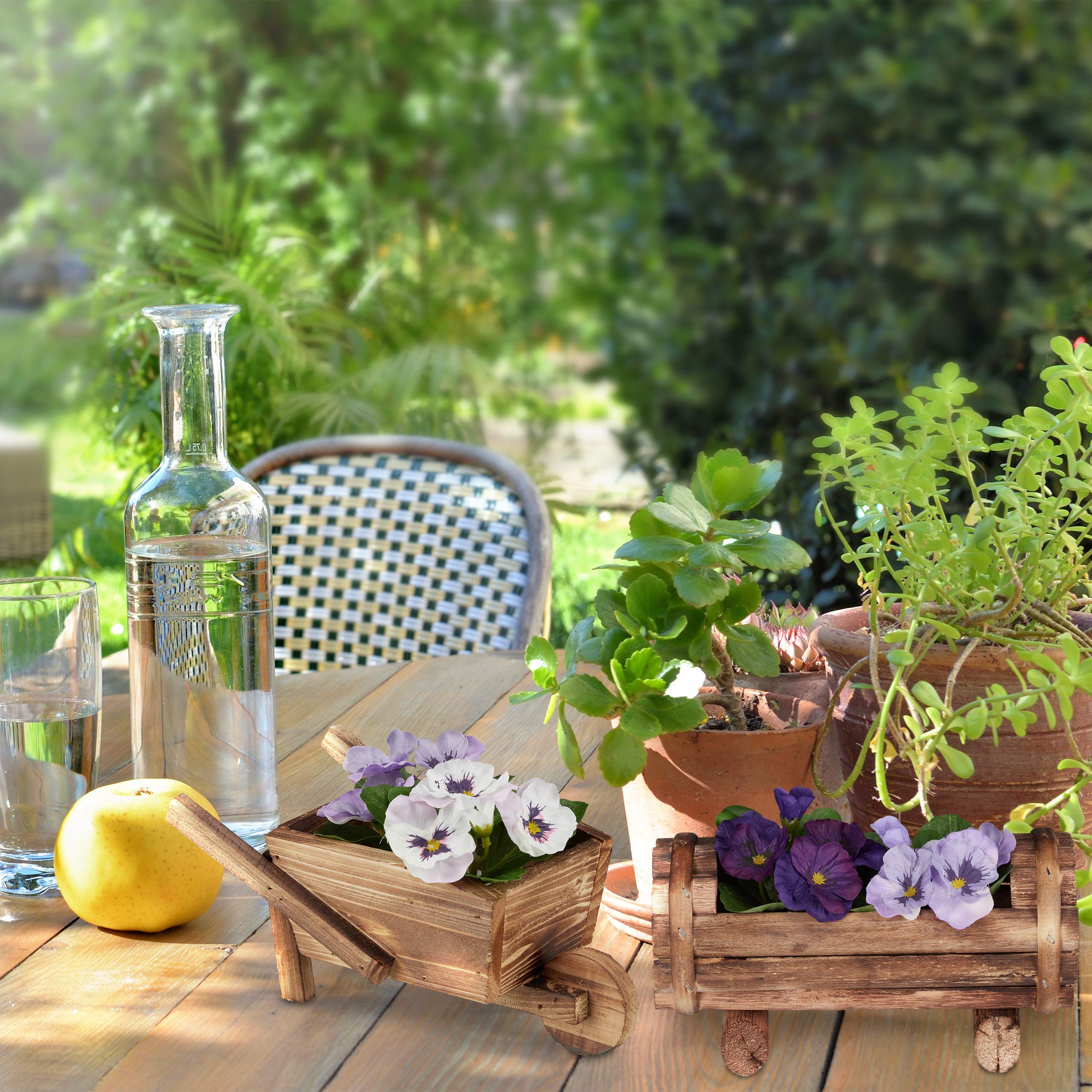 Relaxdays Vasi in Legno, Set 2 Contenitori Carriola & Mezza Botte Portafiori, Rustico, Fioriera Giardinaggio, Naturale