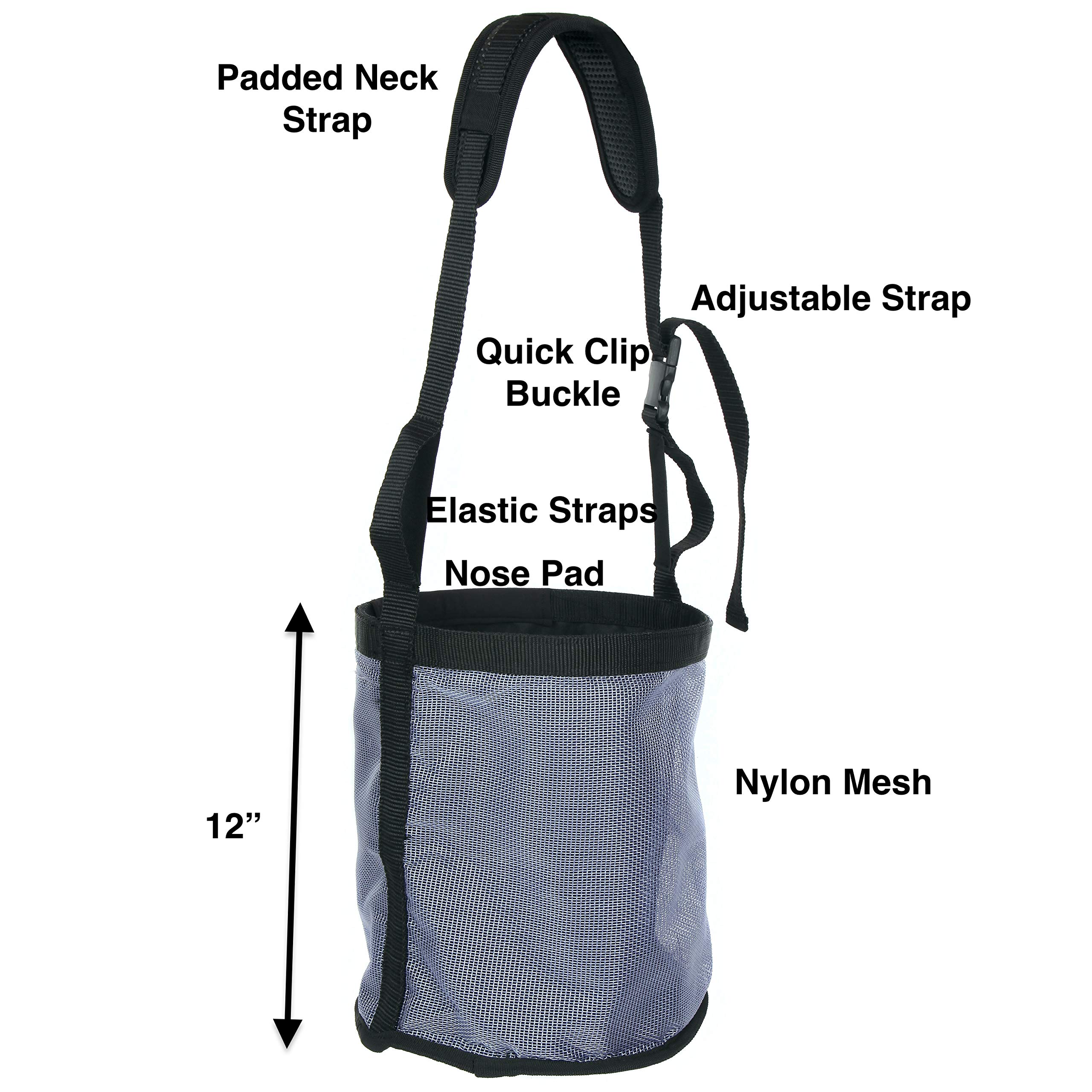 Majestic Ally Bolsa de alimentación para caballos, de malla de nailon resistente, almohadilla para el cuello y almohadilla para la nariz, grande (gris oscuro)