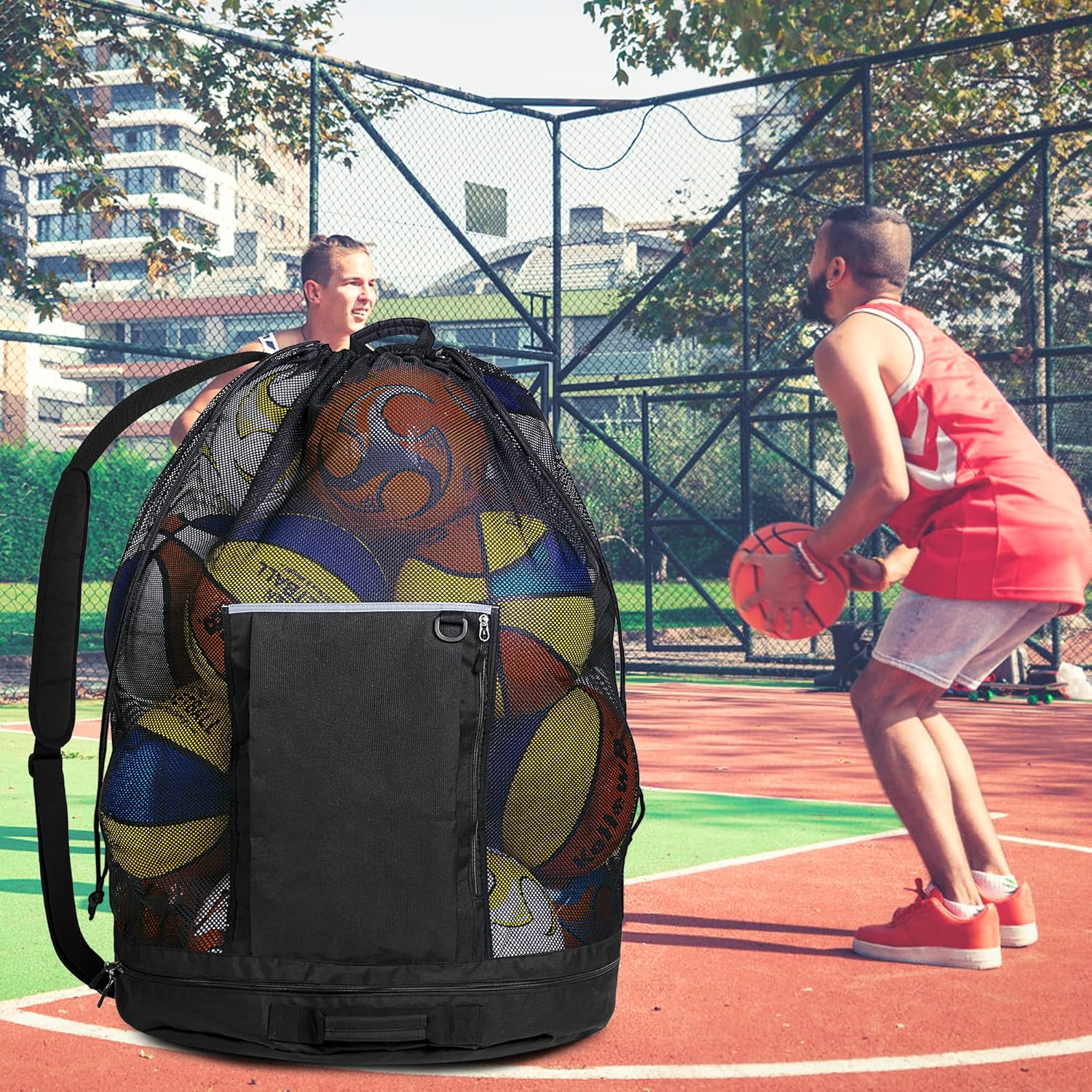 Extra Large Mesh Ball Bag, Basketball and Soccer Ball Bag with Drawstring System and Adjustable Shoulder Strap for Basketball, Soccer, Football, Volleyball, Rugby and Beach Sports, Black - Image 7