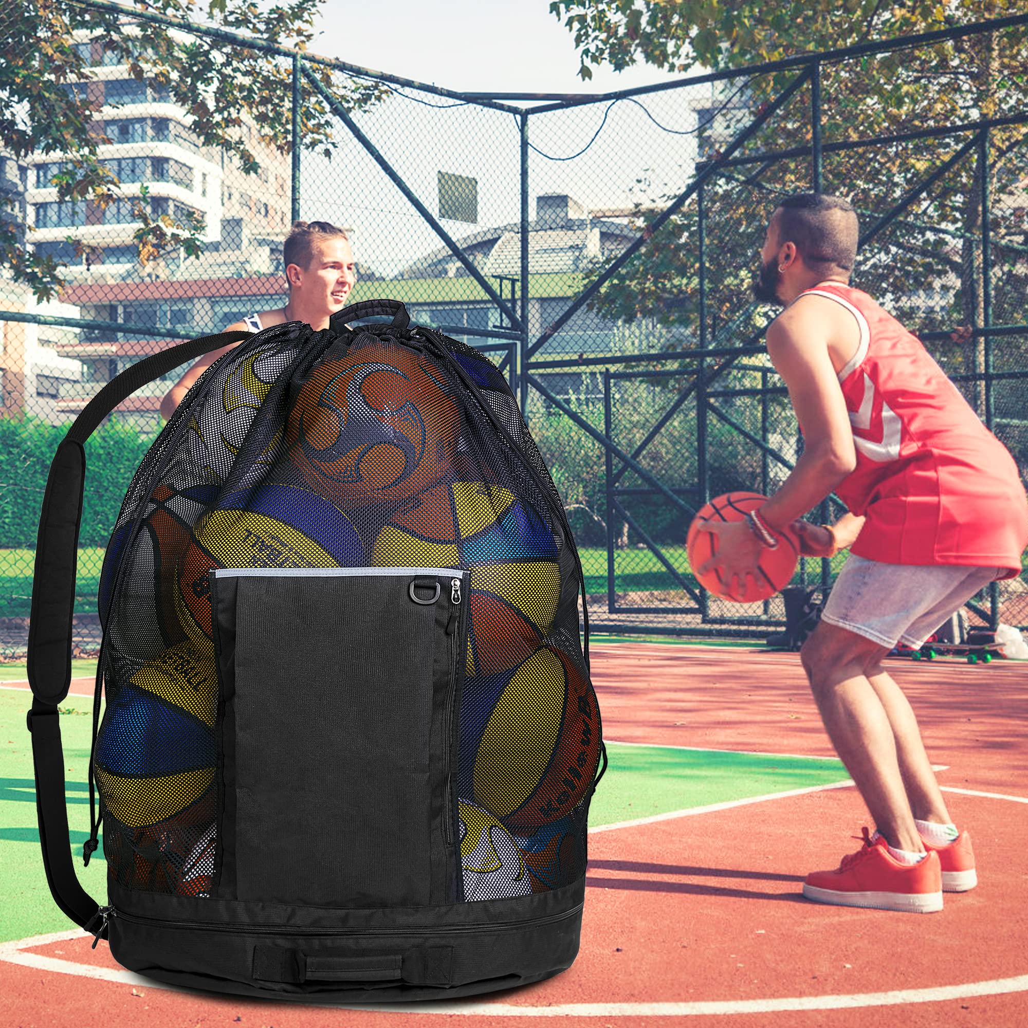 Bolsa de malla extra grande, bolsa de baloncesto y pelota de fútbol con sistema de cordón y correa de hombro ajustable para baloncesto, fútbol, fútbol, voleibol, rugby y deportes de playa, 7