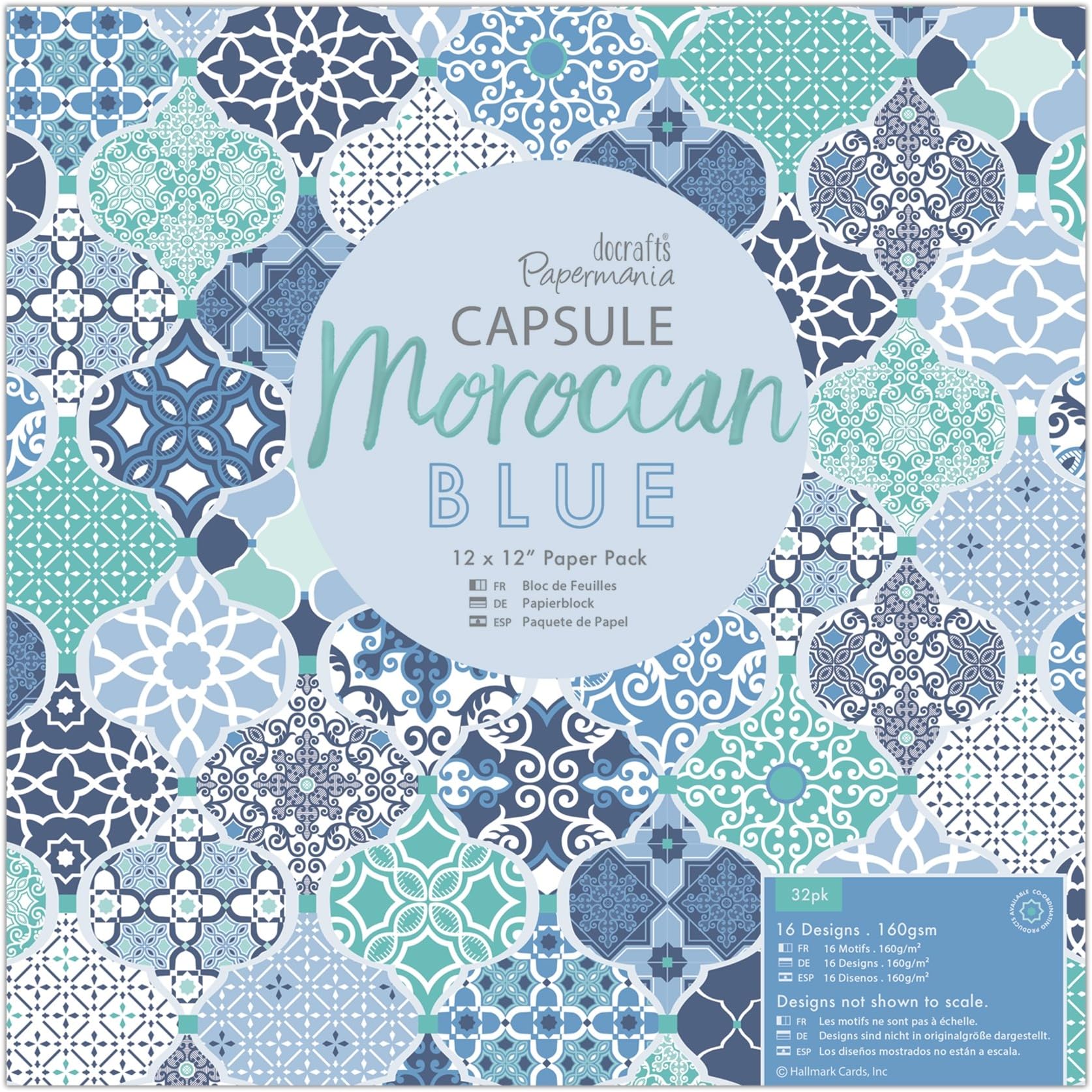 Papermania Capsule Pack of 32 Pack, Paper, Blue, 32 x 34.8 x 0.8 cm