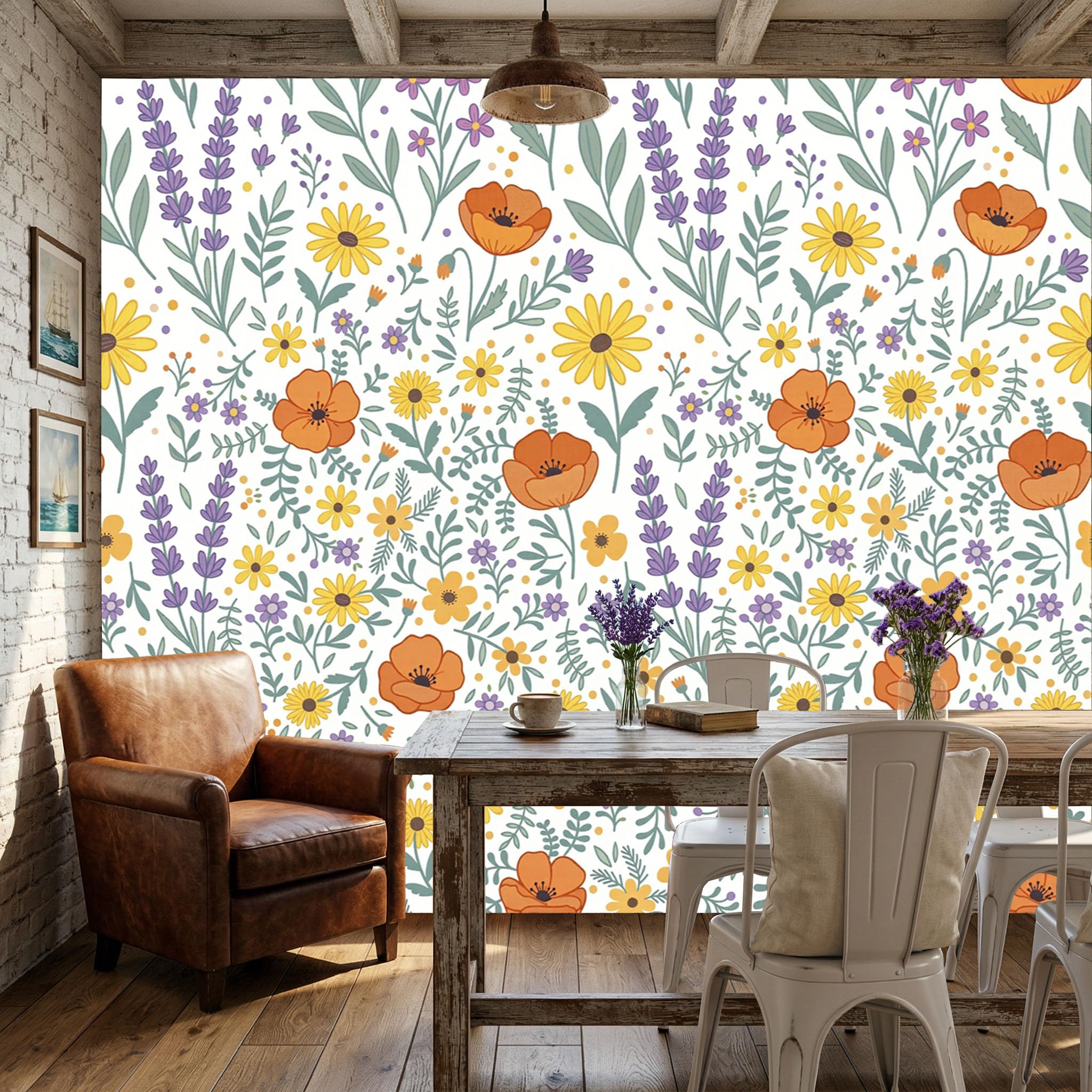 Papier peint photo intissé XXL jaune motif pavot orange style 3D