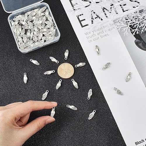 Miniatura 3 de arricraft 100 dijes de mano de Hamsa de latón plateado antiguo con flor de loto, dijes de símbolo de Fátima para hacer pulseras, collares, joyas