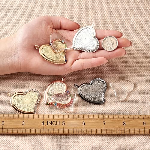 Miniatura 4 de Craftdady 20 bandejas colgantes de bisel de diamantes de imitación de corazón, base de camafeo, ajuste de cabujón, dijes en blanco de 1.831 x 1.575