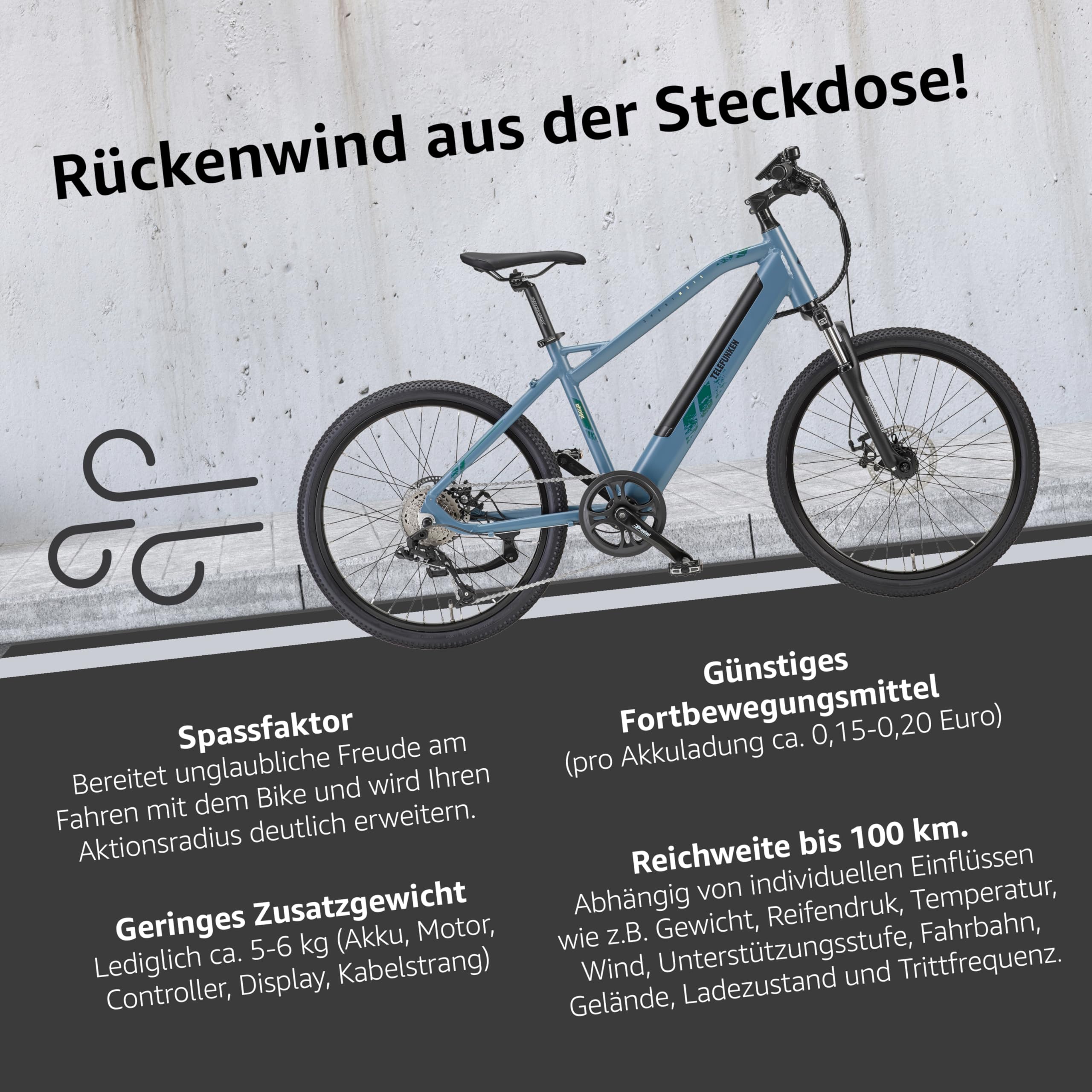 TELEFUNKEN E-Bike Mountainbike 24 Zoll Elektrofahrrad Alu, 8 Gang Kettenschaltung - Ideal für Jugendliche, Pedelec MTB, Hinterradmotor 250W, Scheibenbremsen, Aufsteiger M915