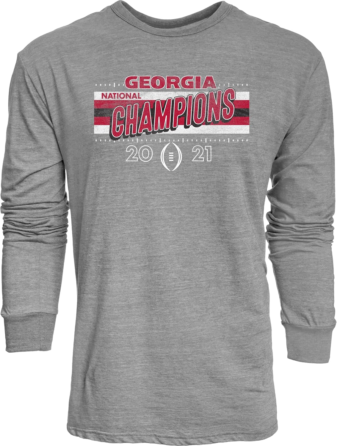 Blue 84 NCAA Mens NCAA Officially Licensed Georgia Bulldogs National Champs Tri-Blend Long Sleeve T-Shirt 2021-2022 Gray