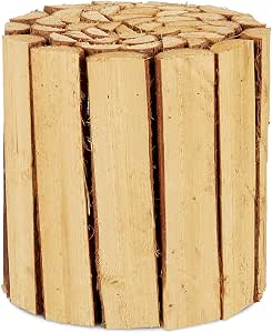 Tabouret Fleurs Relaxdays En Bois - Diamètre 20cm - Hauteur 20,5cm - Charge 5kg - Style Naturel