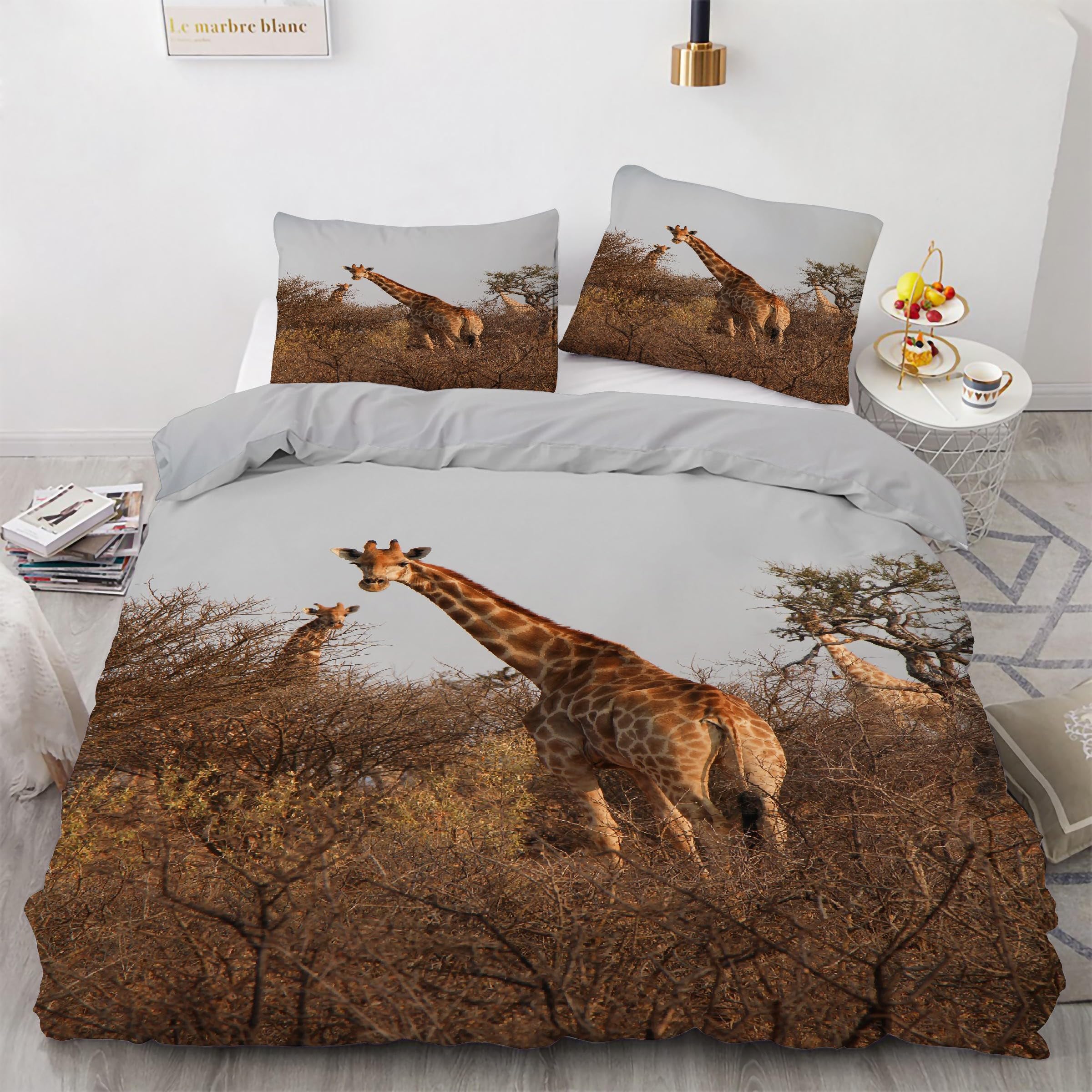 Housse de couette 200x200 cm zippée style girafe pour un lit double rapide à faire et sans plis