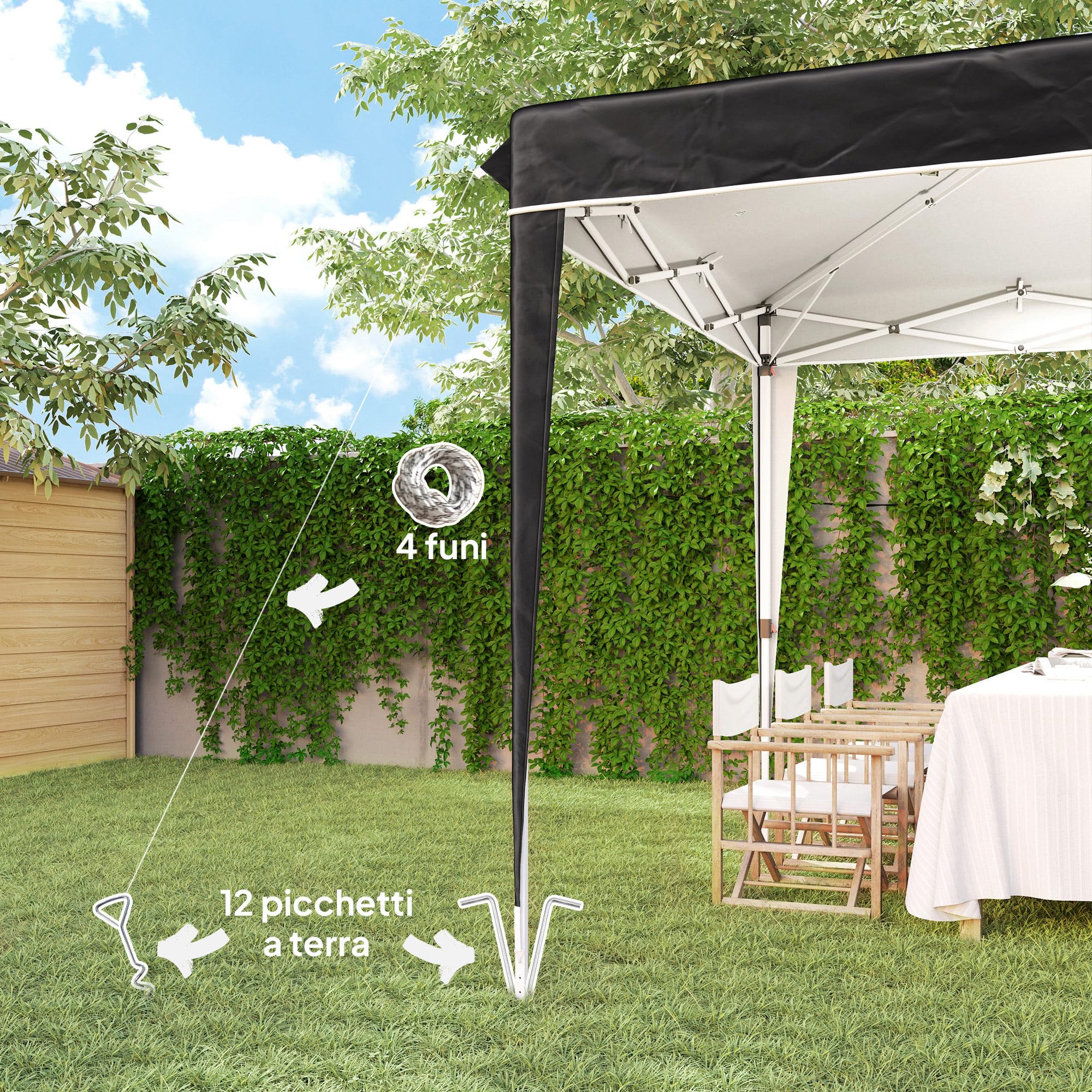 Outsunny Gazebo 3x3 m Pieghevole Pop Up Regolabile da Esterno Nero | Fori di Drenaggio, Metallo e Tessuto Oxford, Sacca di Trasporto, UV50+, per Giardino Feste Campeggio