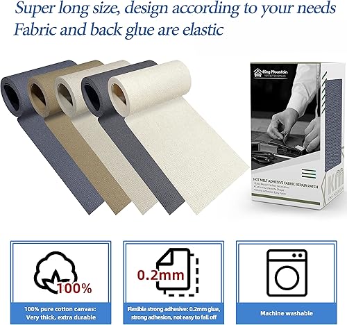 Vista 115 de KING MOUNTAIN Parche de reparación termoadhesivo, paquete de 20 piezas, parche de reparación termoadhesivo 100% algodón, 3 x 4-1/4 con pegamento