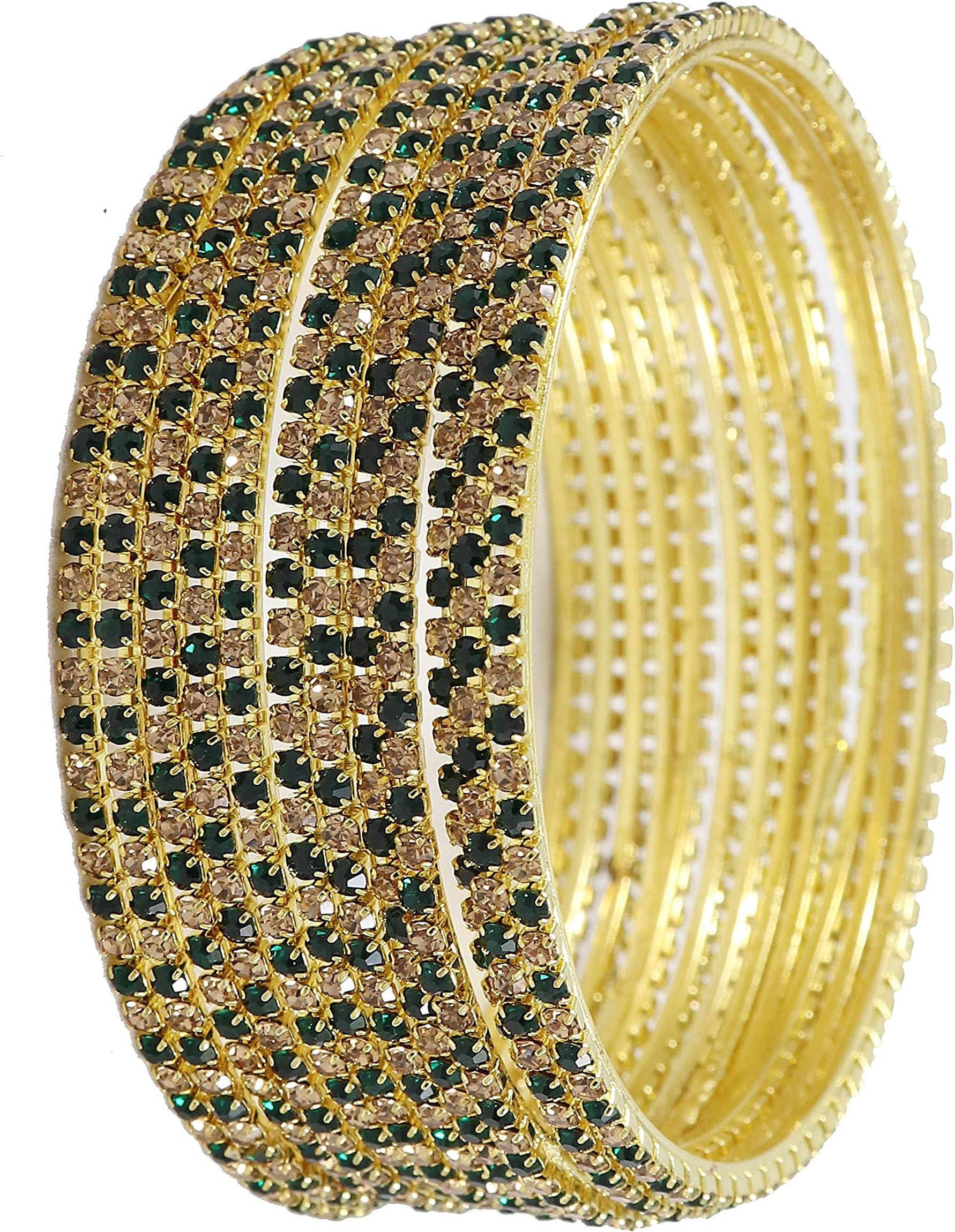 ZULKANon-Precious Metal with Base Metal and Zircon Gemstone Studded Premium and Traditional Glossy Finished Sleek Bangle set for Women and Girls