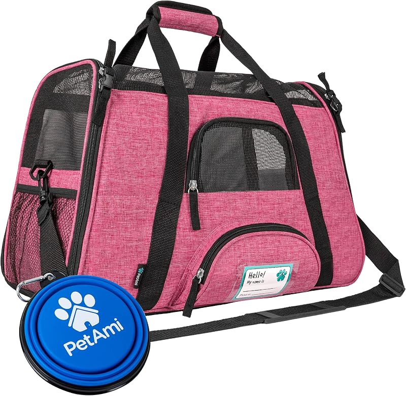 Caixa de Transporte Flexível PetAmi para Gatos e Cães Pequenos, Aprovada para Viagens Aéreas, Heather Pink, 43,18 x 25,91 x 28,45 cm